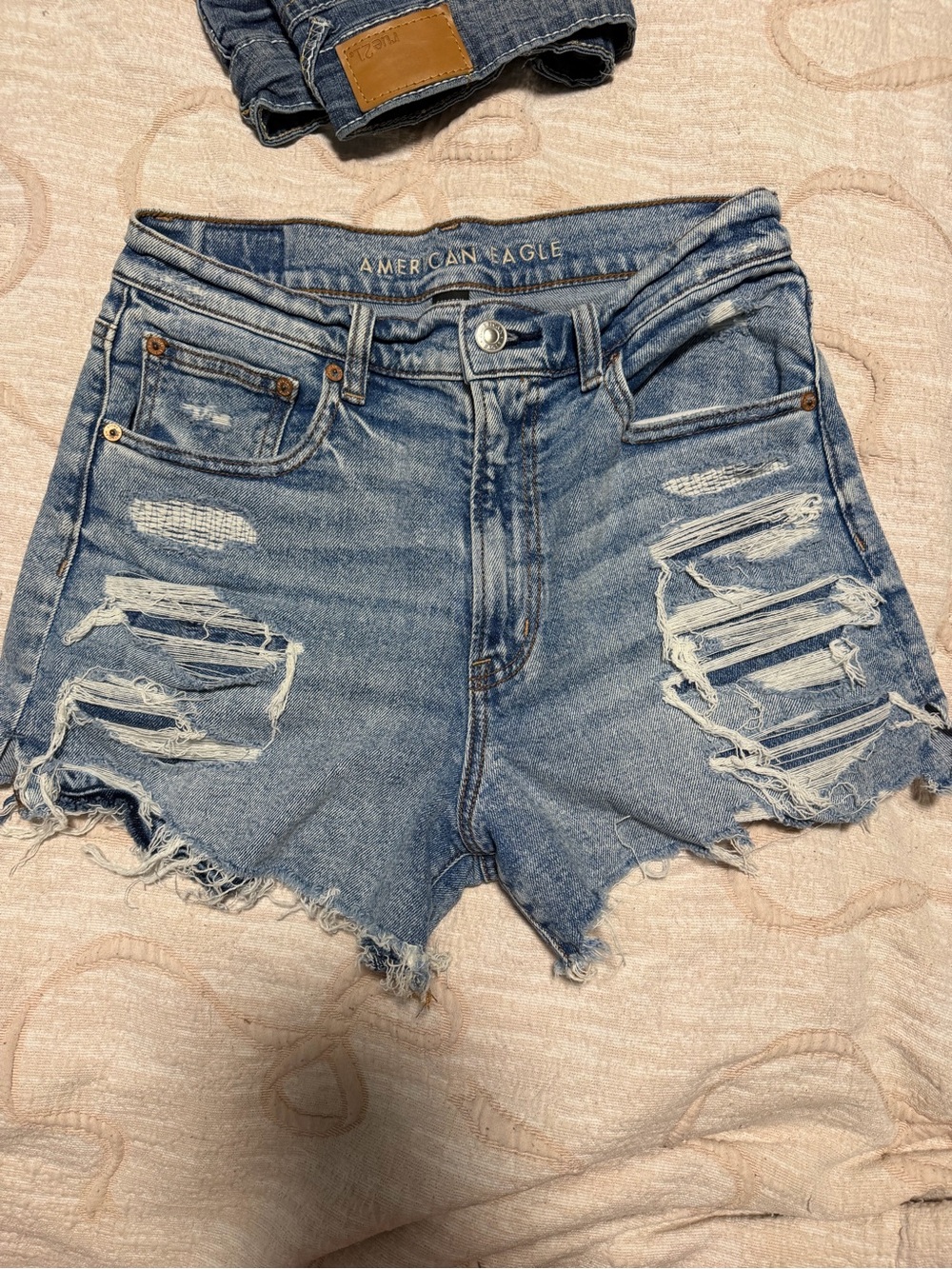 American Eagle Outfitters Ripped Light Blue High-Rise Denim Shorts